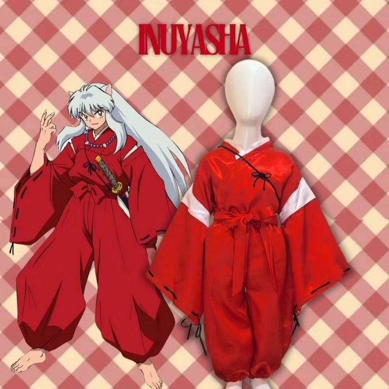 Kostum Inuyasha Halloween Cosplay Kimono Anime Inuyasha Boy dan Dewasa