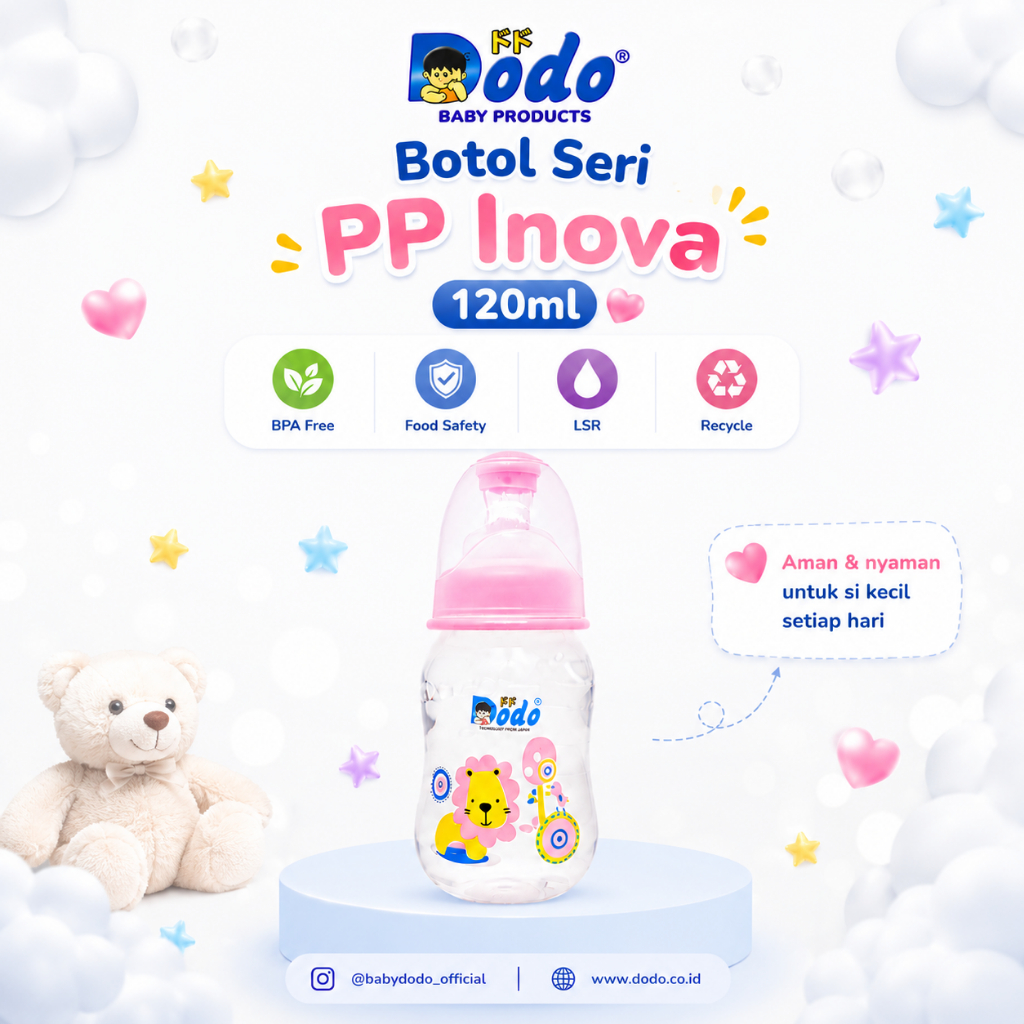 Dodo Botol Minum Susu Anak Seri PP Inova 120ml | Anti Kolik | BPA Free | Dot Pedo | Dot Pipih