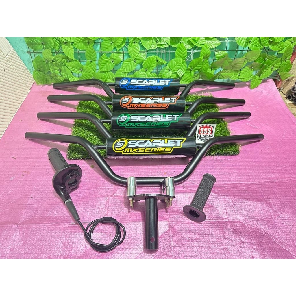 Paketan stang trail scarlet hitam+Dudukan stang+Gas spontan polos besi