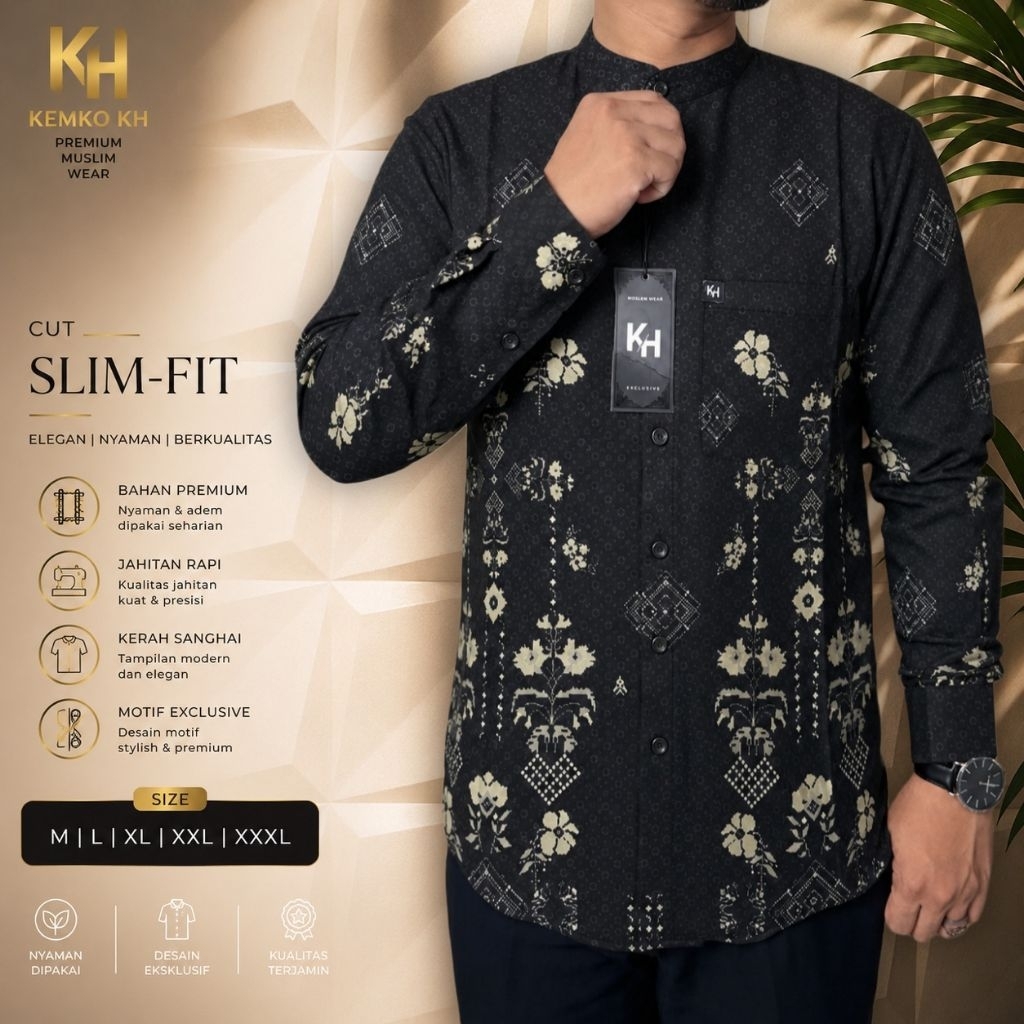 KEMKO PRIA KH ERKAPE LENGAN PANJANG PREMIUM KEMEJA KOKO BATIK KATUN PRINT