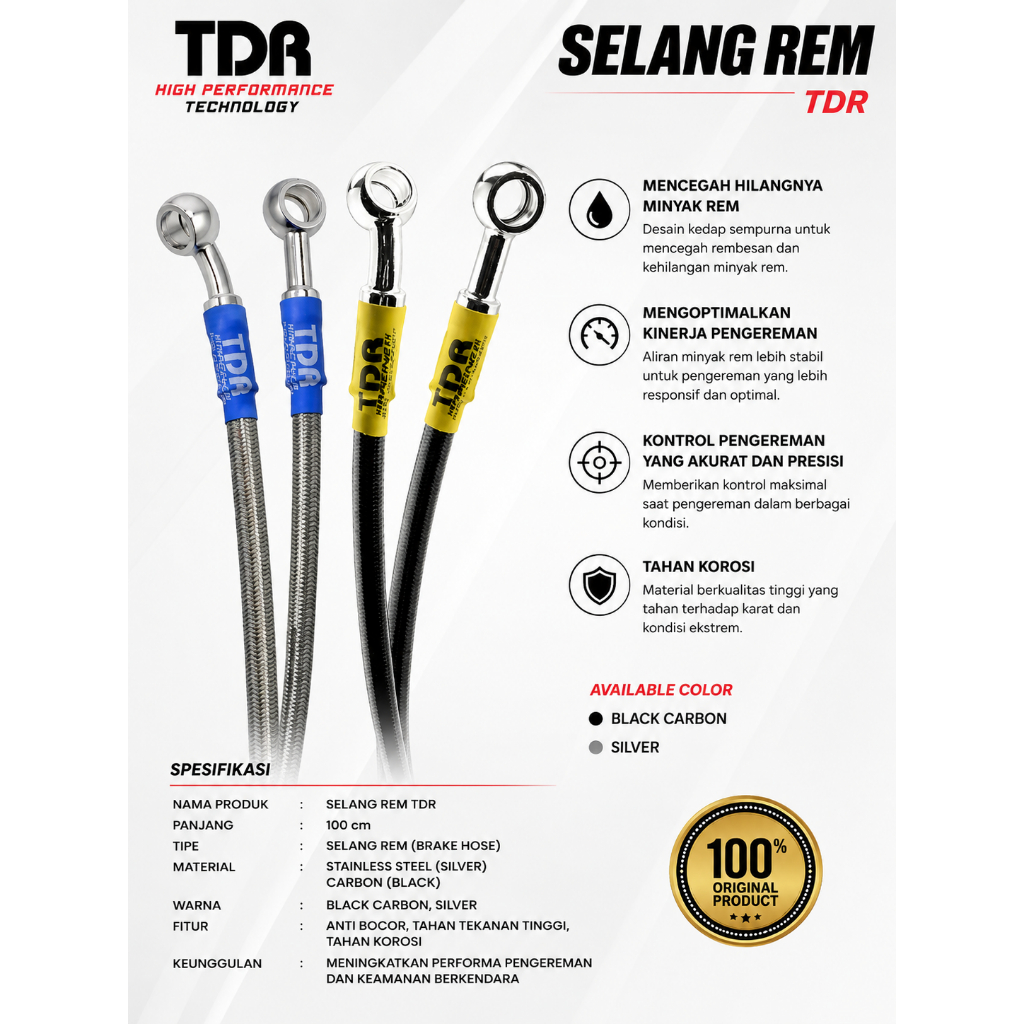 TDR Brake Hose Selang Rem TDR 100cm