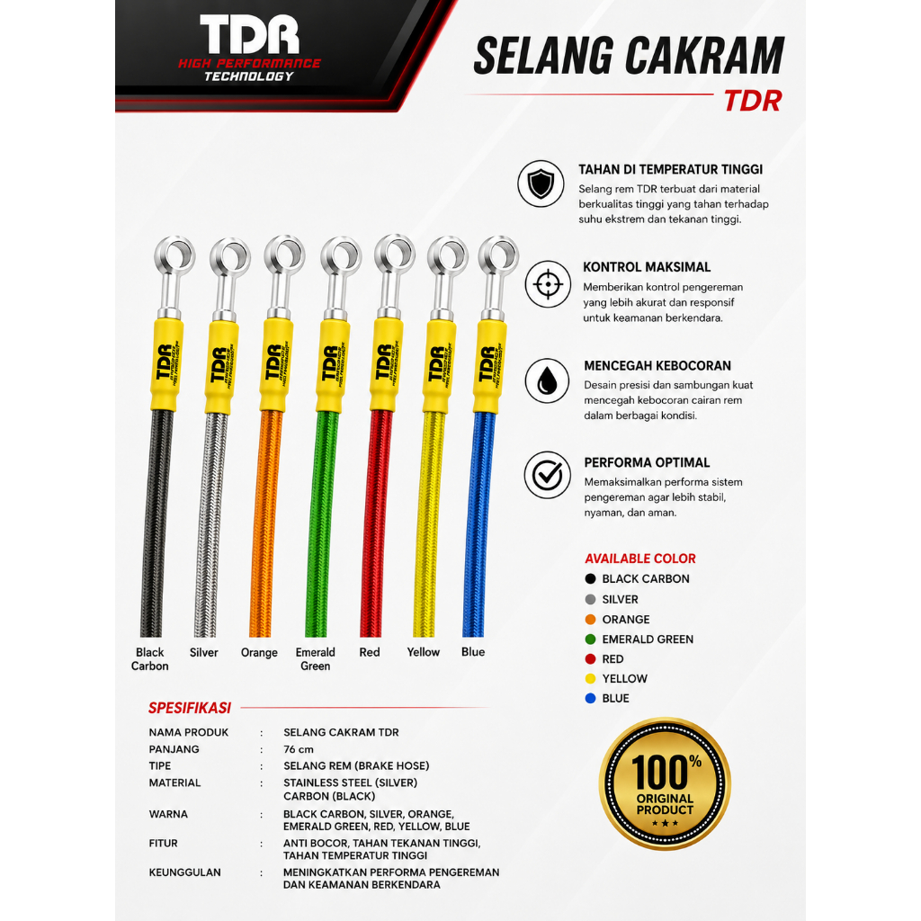 TDR Brake Hose Selang Rem TDR 76cm