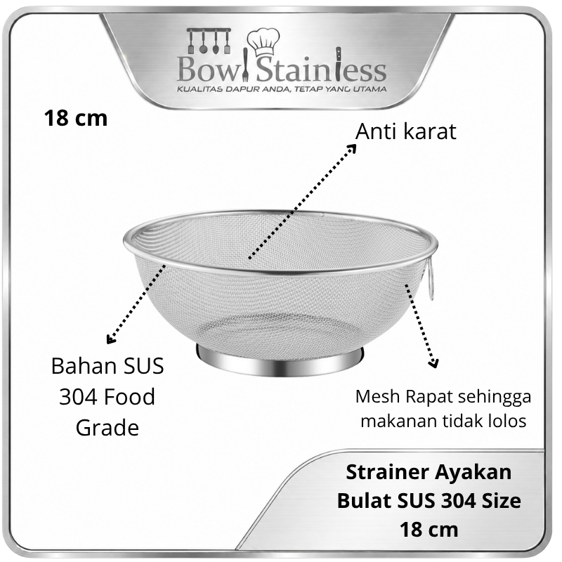 Saringan Strainer Bulat Stainless 304 Multifungsi Diameter 18 Cm