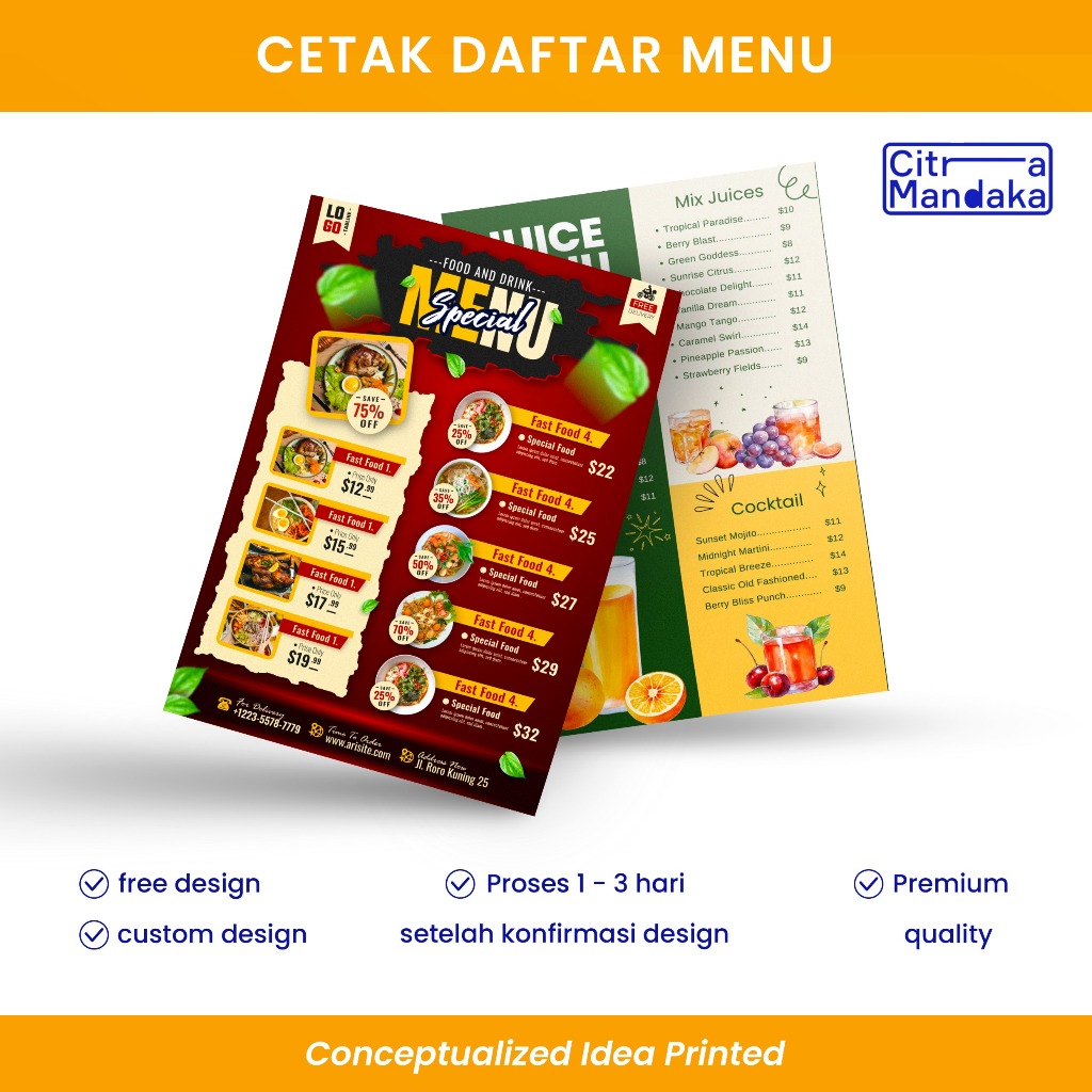 Cetak Daftar Menu Board / Papan Menu / Menu Resto