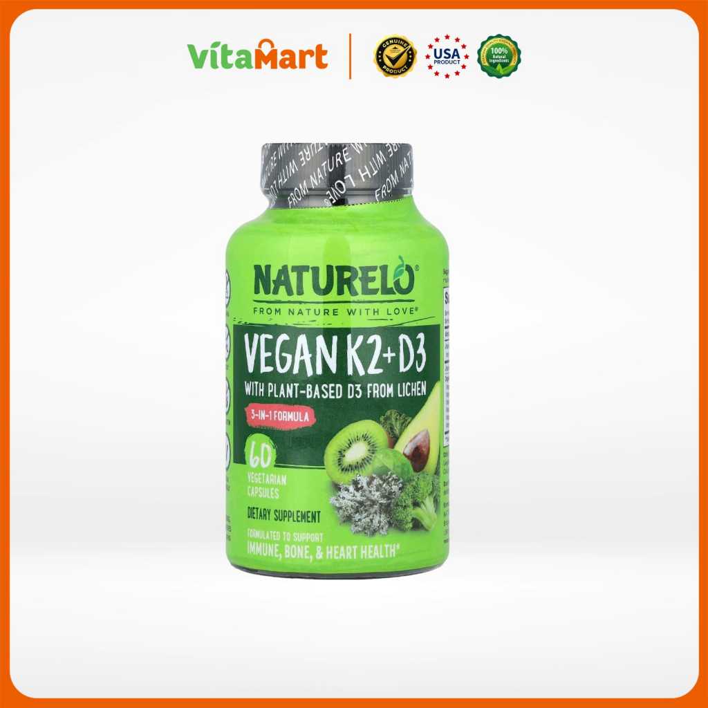 Naturelo Vegan K2+D3 60 Vegetarian Capsules  USA