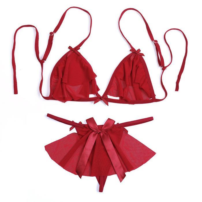 Sexy Bra Set Gstring Open Crotch Merah