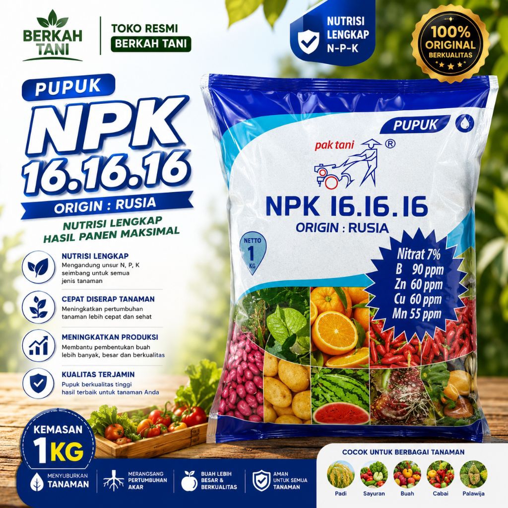 Pupuk NPK 16.16.16 Pak Tani / Pupuk Penyubur Pupuk Origin.Rusia 1kg