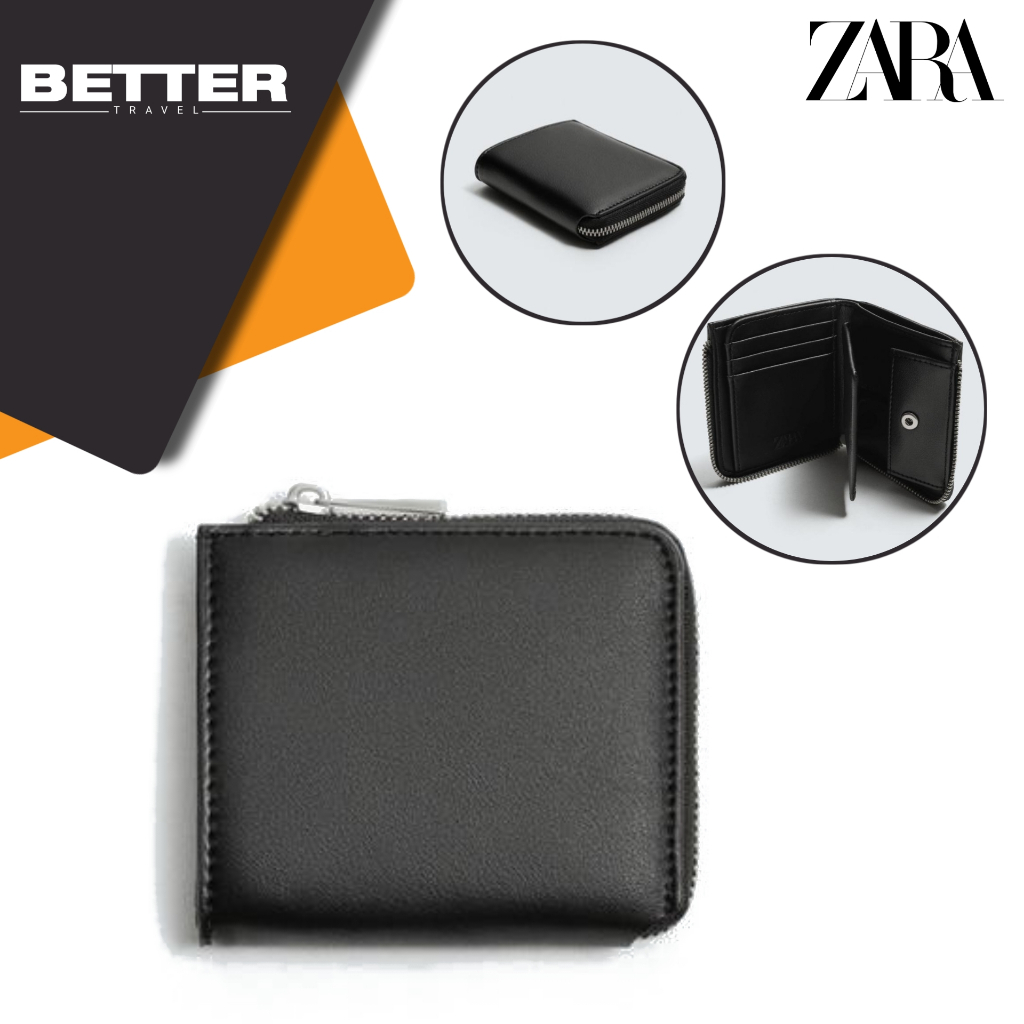 ZARA dompet kartu resleting pria full hitam