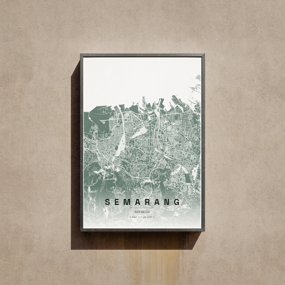 Semarang City Map Wall Art Poster Peta Kota Semarang Hiasan Dinding Aesthetic Ukuran A3