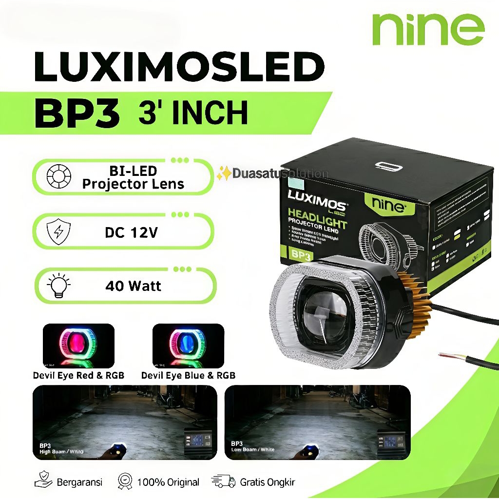 PROJECTOR LENSA MATRIX 3INCH DEVIL SHOURD RGB NINE LUXIMOS BP3 40 WATT PLUS KIPAS PENDINGIN