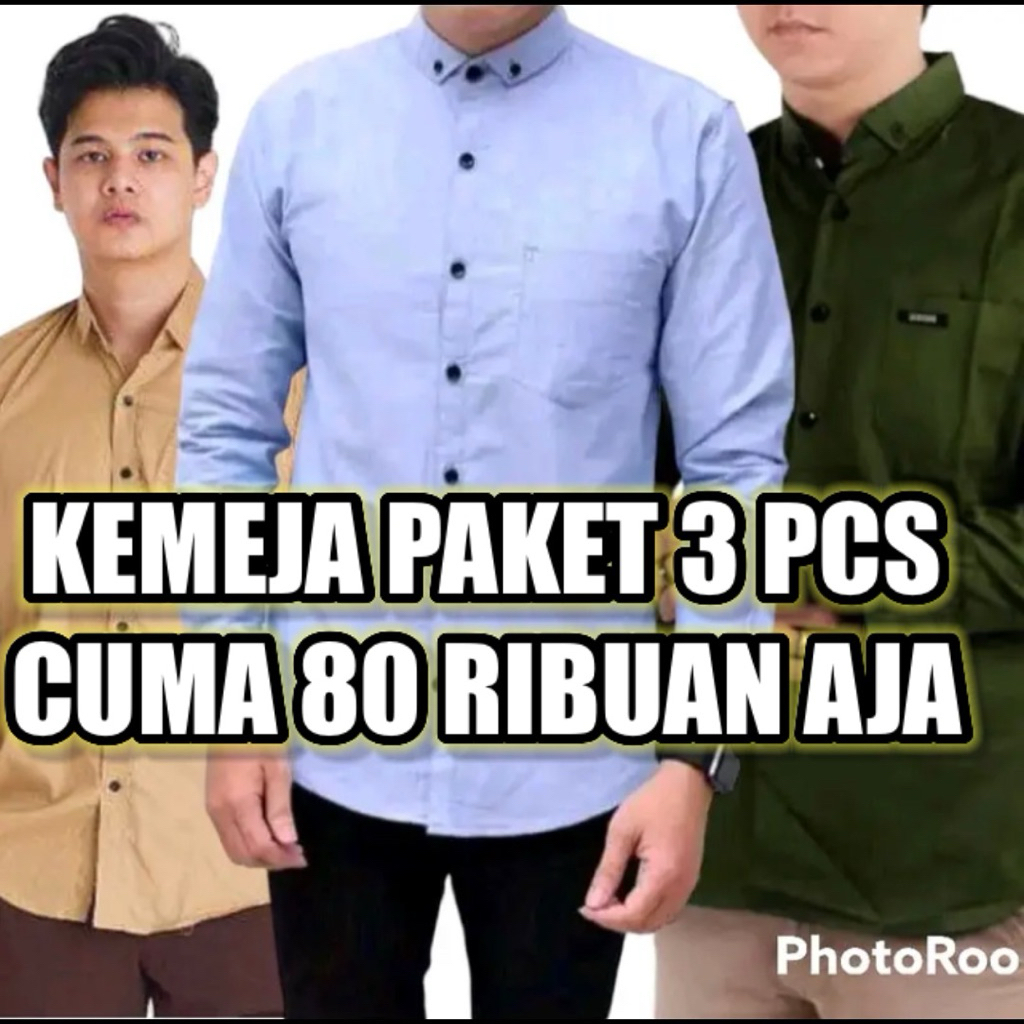 KEMEJA PRIA POLOS PANJANG TRENDING(1 PAKET ISI 3PCS)M-L-XL-XXL-XXXL) ada 16 varian warna
