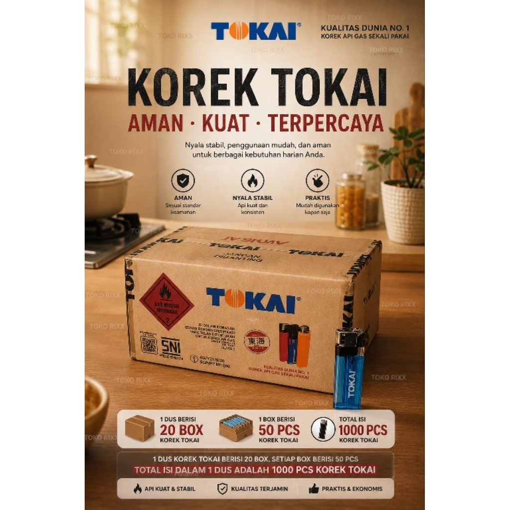 1 DUS KOREK API GAS TOKAI ORIGINAL ISI 1000 PCS