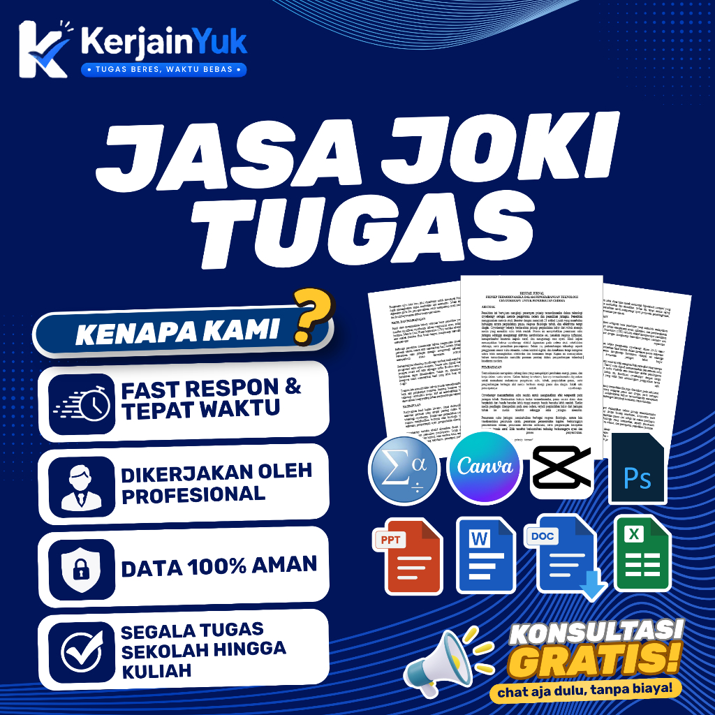 Jasa Joki Tugas Sekolah Kuliah Word Sheet PPT Desain Photo Edit Video Cepat Kilat Profesional Amanah