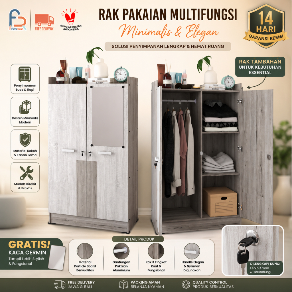 Furnicrush Lemari Pakaian Anak Jumbo / Lemari Anak / Lemari Kos / Lemari Kecil / OLIVER BL 301