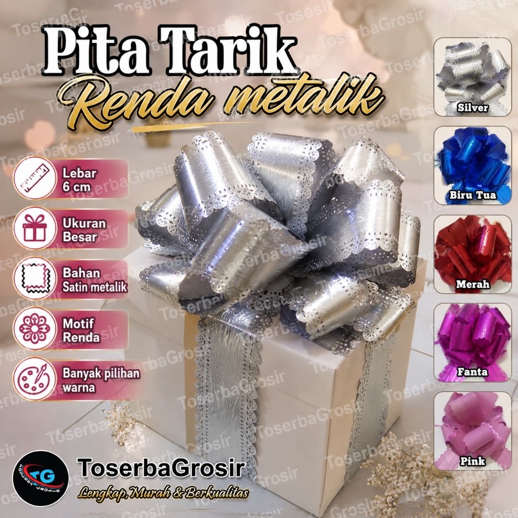 (Spesial Renda)Pita Tarik Langsung jadi Metalik Renda,Pita Tarik Renda,Pita Kado,Pita Parcel