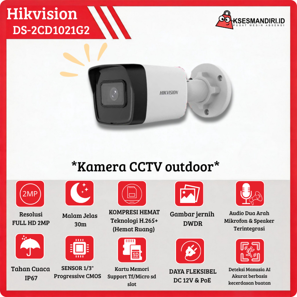 Kamera CCTV HIK-DS-2CD1021G2-LIUF/SL CCTV Outdoor 2MP |Support Slot MicroSD (Bisa rekam tanpa NVR) S