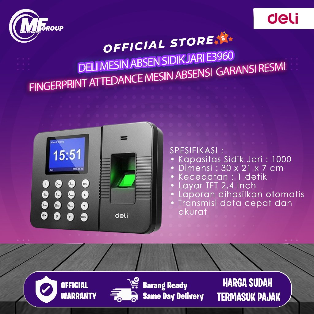 Deli Mesin Absen Sidik Jari E3960 Fingerprint Attedance Mesin Absensi  Garansi Resmi