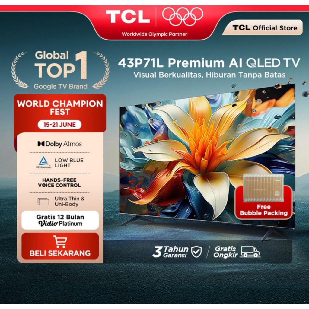 TV TCL 43INCH 43P71L 4K QLED TV TCL 43 INCH 43P71L 4 K QLED ANDROIDGOOGLE TV