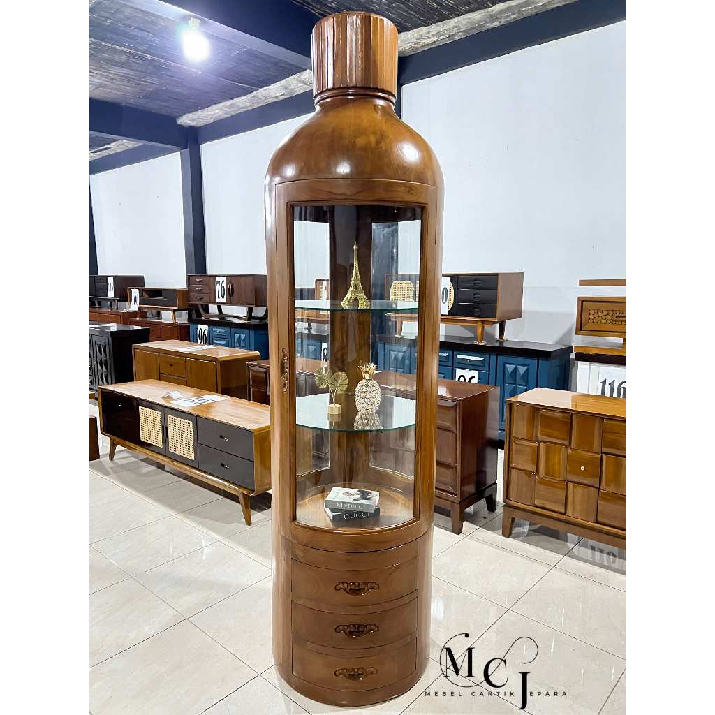 Lemari Botol/Lemari Hias Kaca Bahan Kayu Jati Grade A