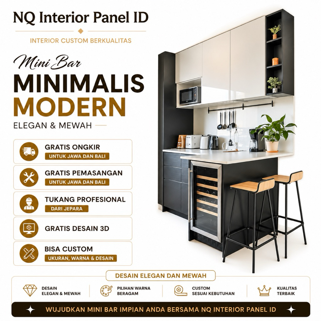 Kitchen Set Minimalis Modern dengan Mini Bar Custom Premium
