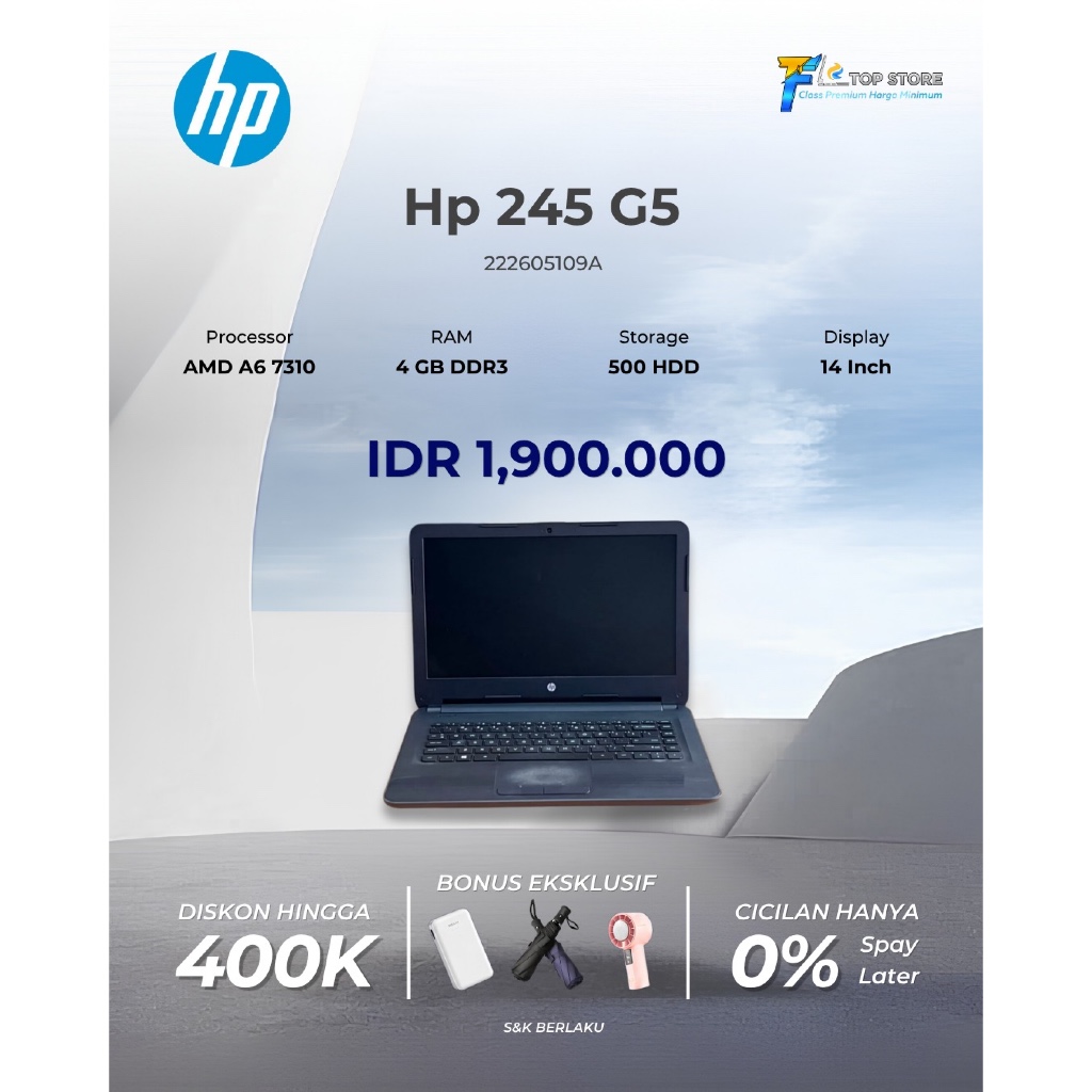 LAPTOP HP 245 G5 NOTEBOOK PC AMD A6 7310 RAM 4GB HDD 500GB