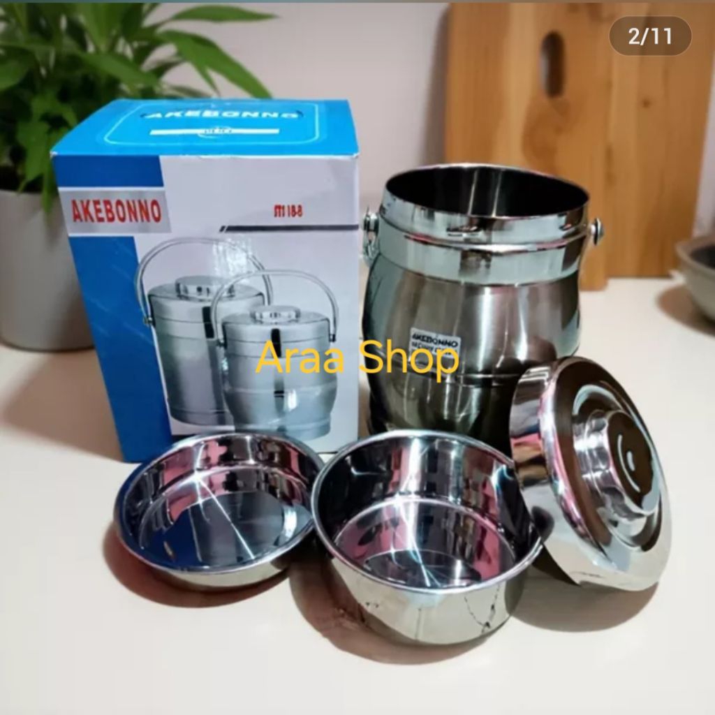 Rantang Tunggal Stainless Steel Vacuum 2 Liter Akebonno STS 18-8 Dobel 2 Lapis Dinding Awet Tahan Pa