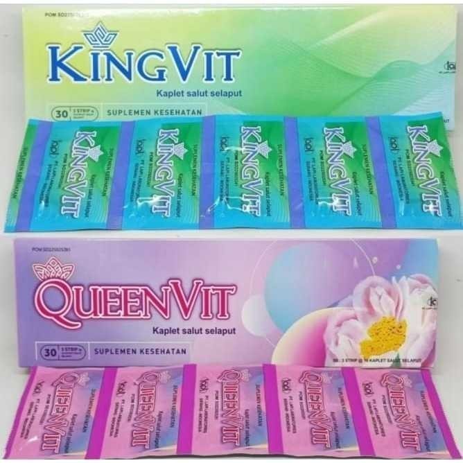 Multivitamin Kingvit & Queenvit untuk Pria dan Wanita, kemasan 1 strip 6 tablet