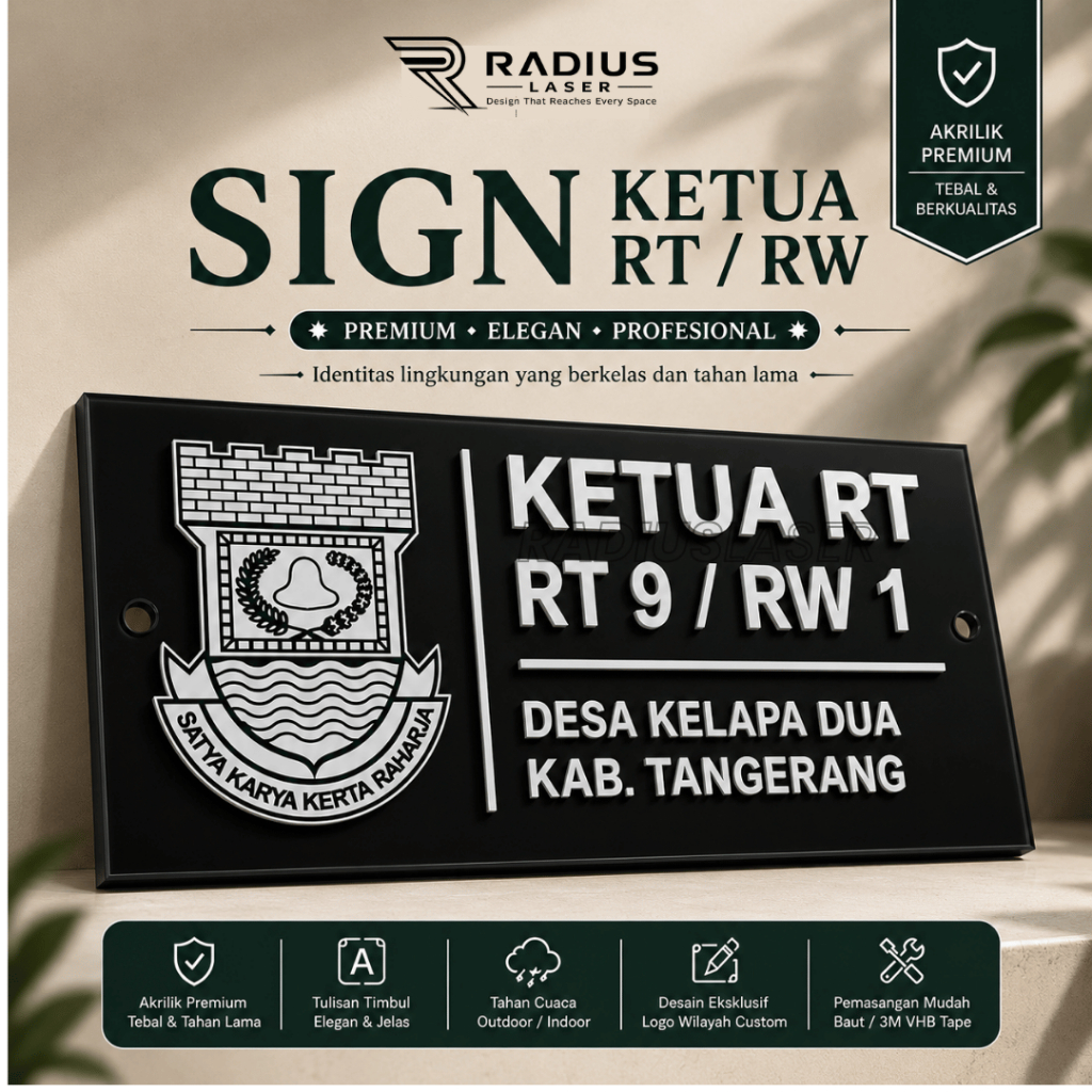 Plang RT RW Akrilik Sign Ketua RT RW Akrilik Premium Custom | Papan Nama RT RW Premium Elegan