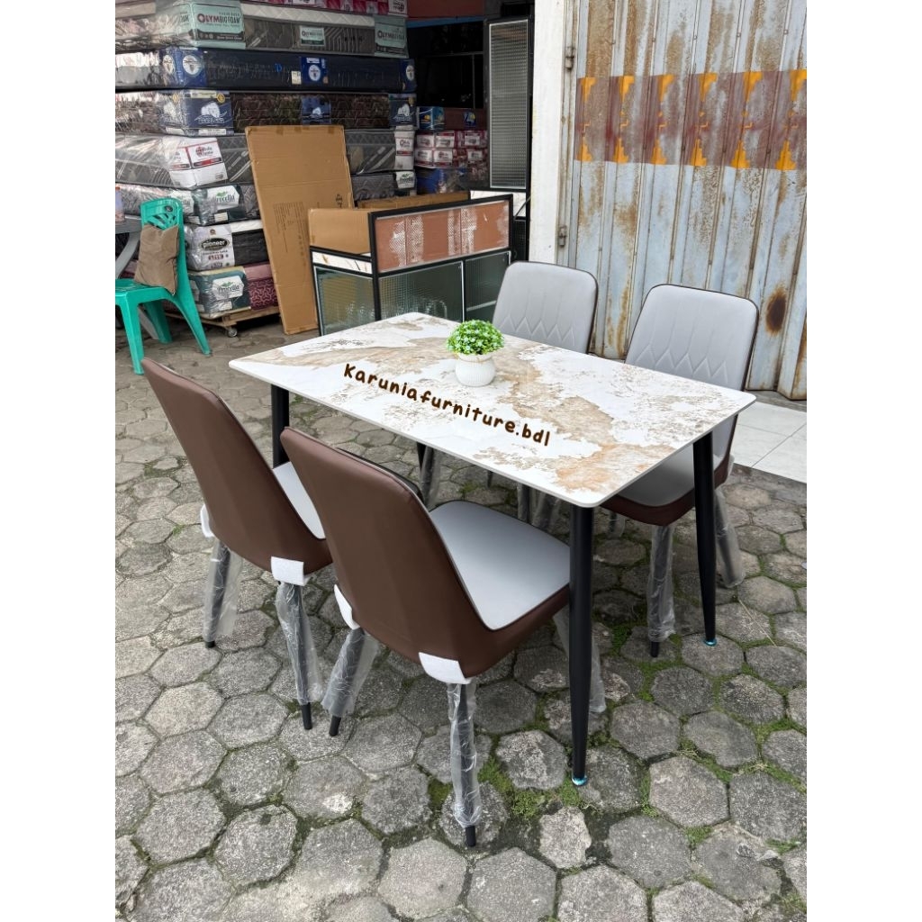 MEJA MAKAN MARMER MADIROSE 4 KURSI MINIMALIS | FREE ONGKIR BANDAR LAMPUNG