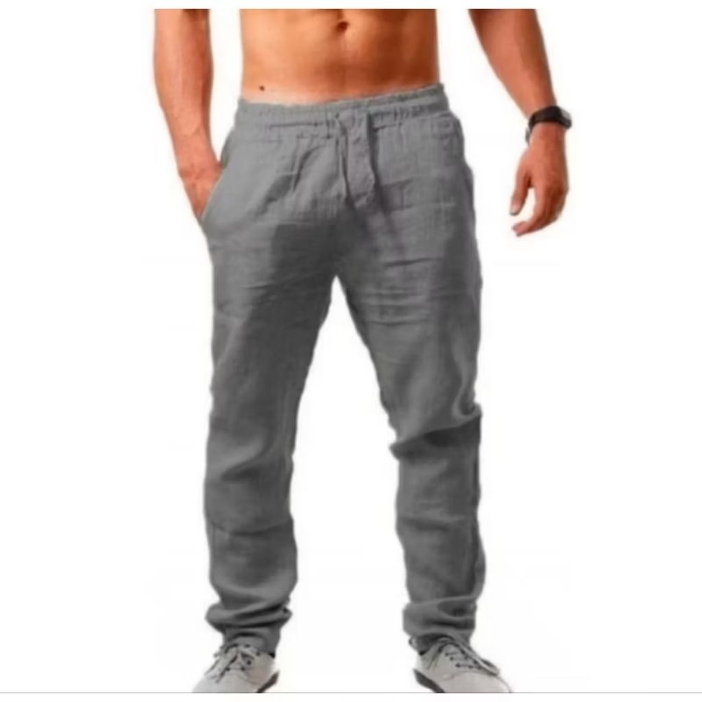 Celana linen pria slimfit celana Pria panjang pria katun linen casual