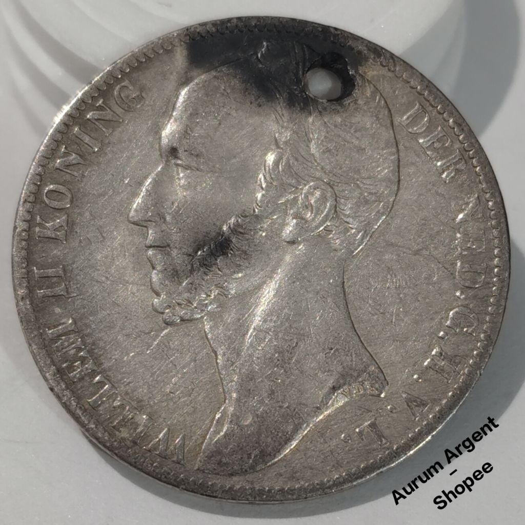 W21G.2-- 1 PC KOIN PERAK KUNO ASLI 1 GULDEN WILLEM II KONING TH 1848 -- SILVER COIN --