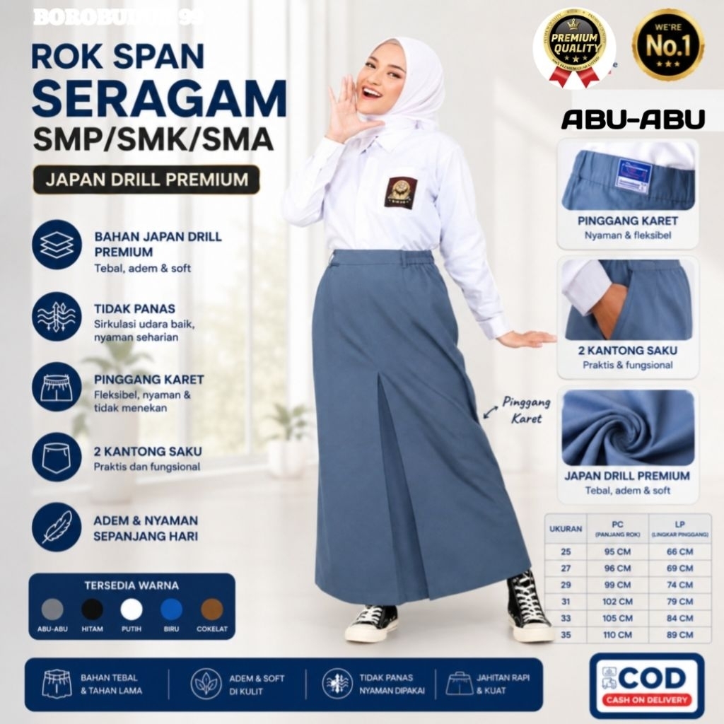 ROK SPAN PANJANG BIRU NAVY SERAGAM SEKOLAH SMP SMA SMK PREMIUM
