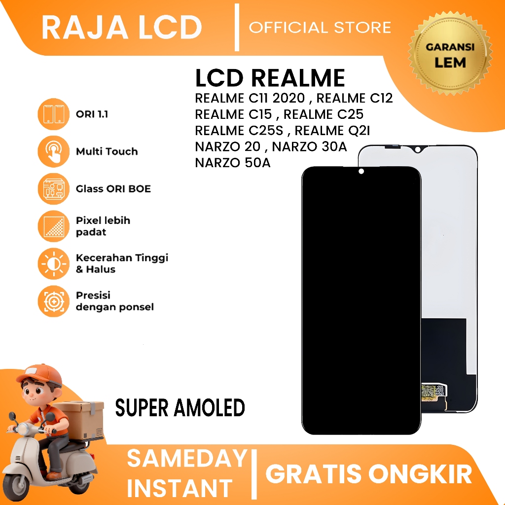 LCD Realme C11 2020 / C12 / C15 / C25 / C25S / Q2I / Realme Narzo 20 / 30A / 50A - Fullset Touchscre