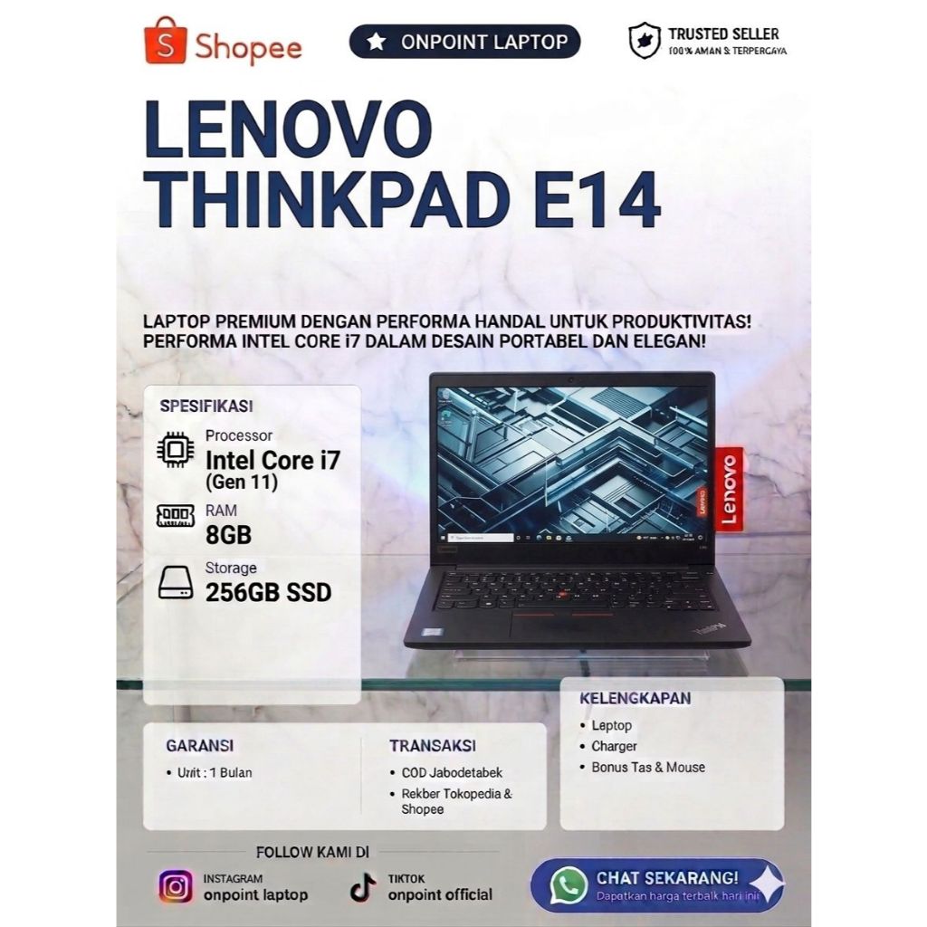 LENOVO THINKPAD E14I7 GEN8SSD256GBRAM8GBWINDOWS11