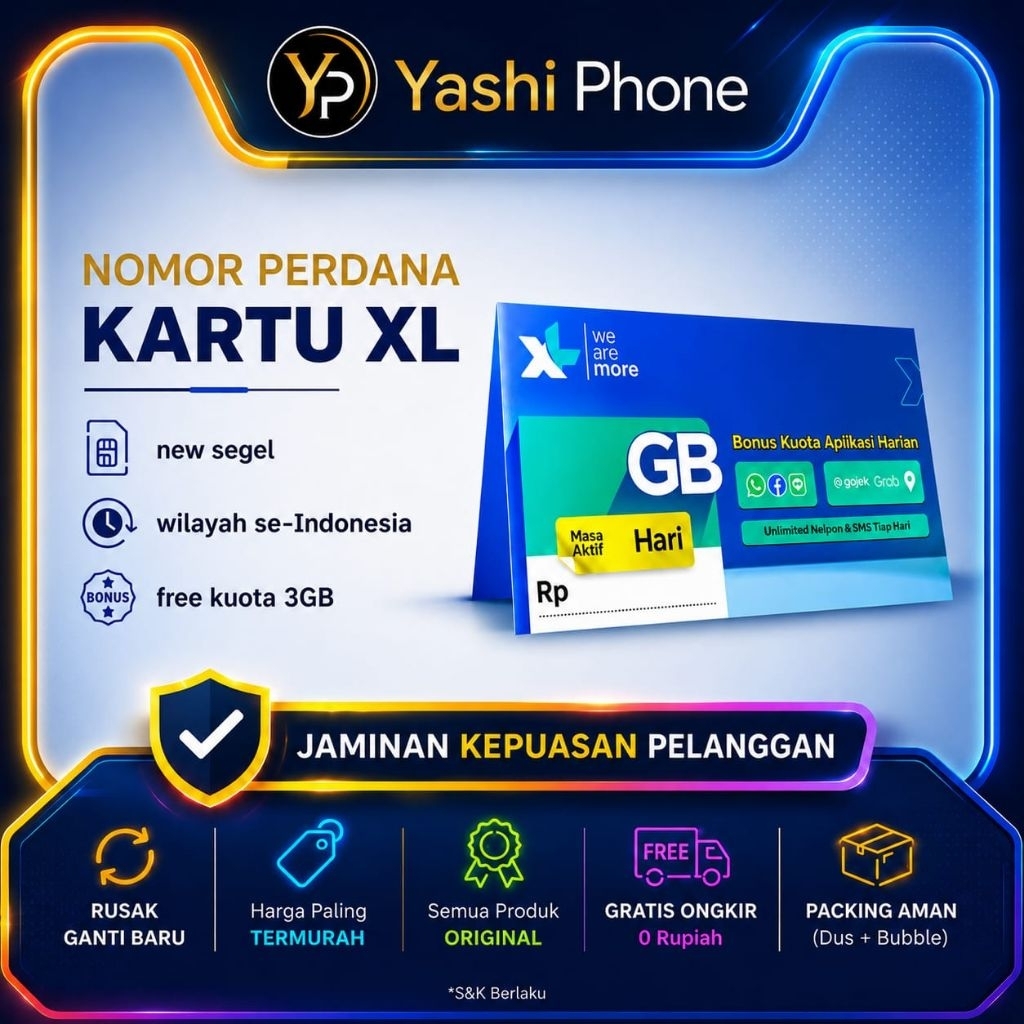 Kartu Perdana XL | Segel | 3GB Kuota 30 Hari Kuota 24 Jam Full Jaringan 4G/5G
