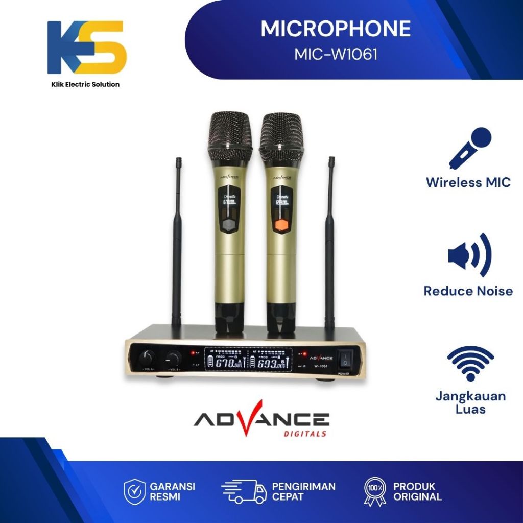 K.E.S - ADVANCE MIC-W1061 Dual Mic Wireless Profesional Microphone + amplifier mic wireless - MIC-W1