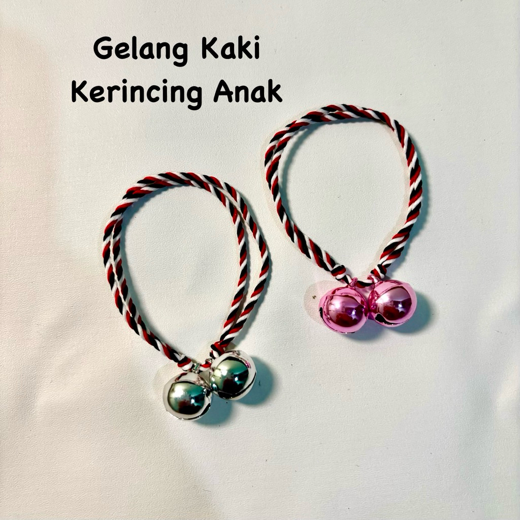 Gelang Kaki Bayi Anak Krincing 2 Lonceng Besar Bunyi Nyaring Tali Tridatu Serut Adjustable Handmade 