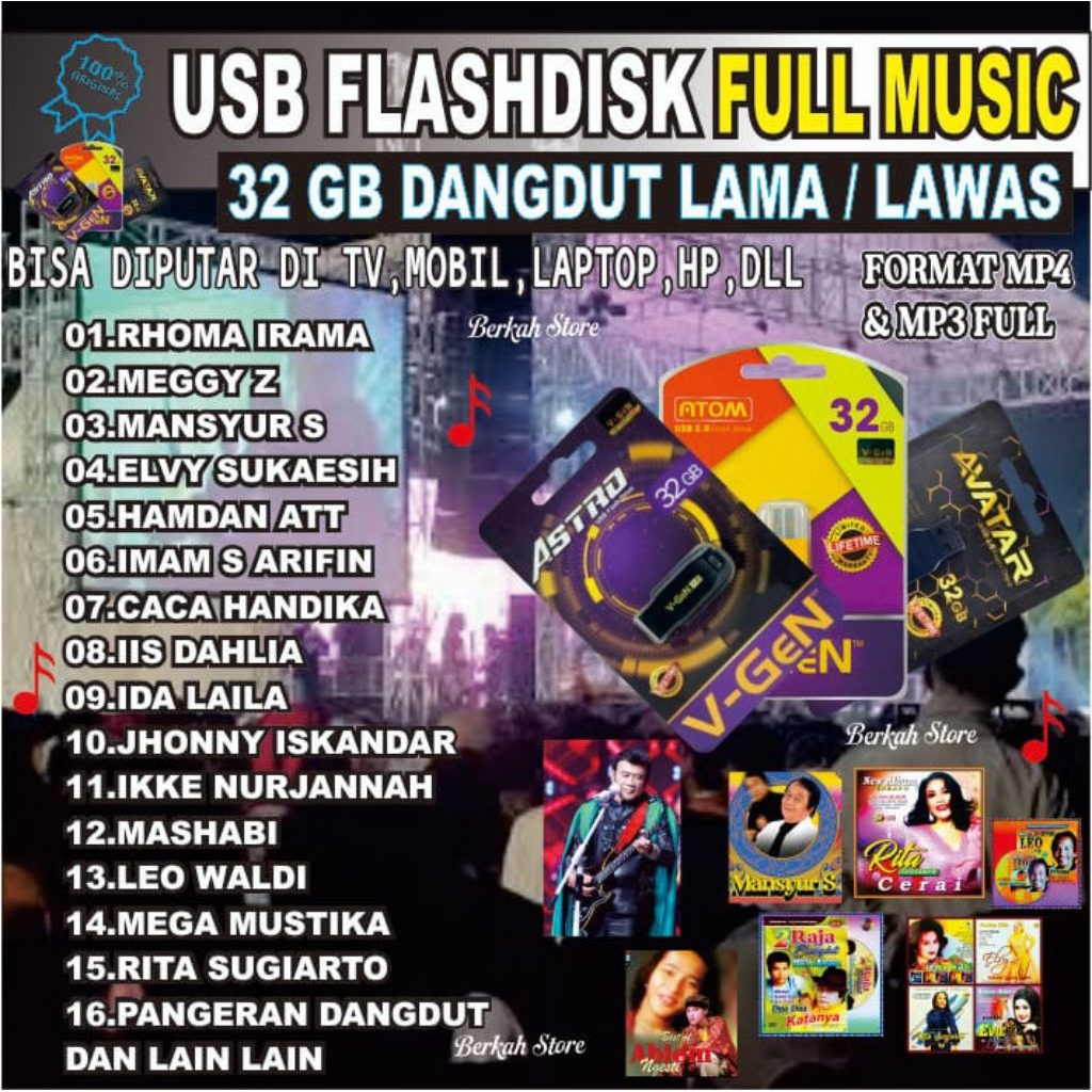 (Dangdut Lama) Flashdisk 64GB-32GB-8GB sudah isi full lagu Dangdut lama bisa cod storage penyimpanan