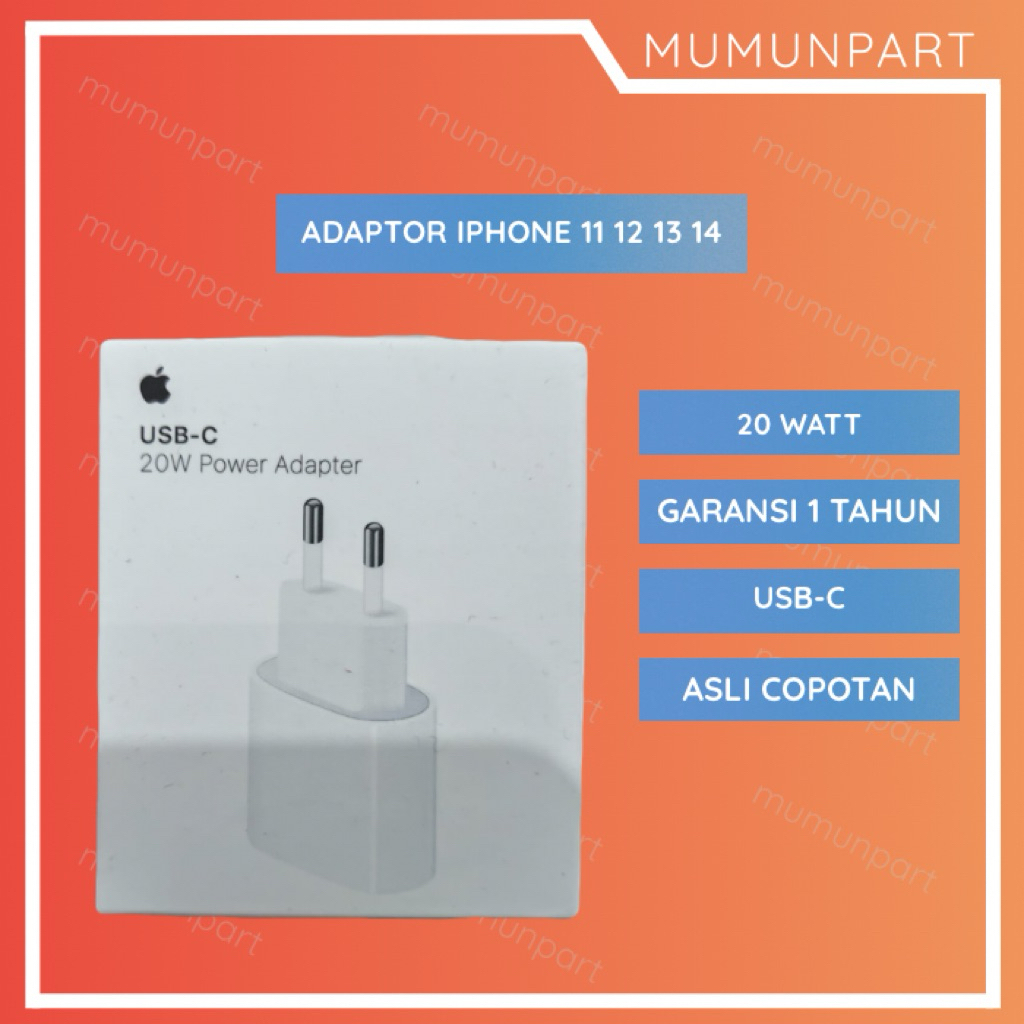 ADAPTOR IPHONE 11 12 13 14 GARANSI 1 TAHUN 20 WATT ORIGINAL
