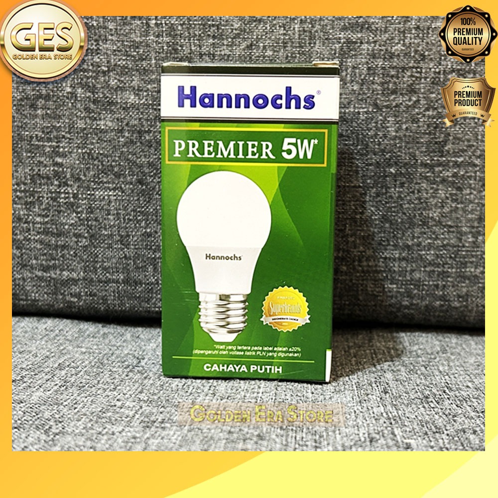 5 WATT Hannochs Lampu Led Premier cahaya Putih dan cahaya kuning / Lampu Bohlam LED Premier 5 watt /