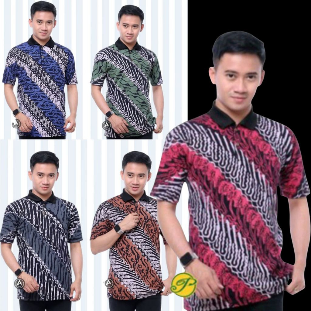 Kaos Polo Batik Terbaru Kekinian |Kaos Kerah Pria  Motif Seno Batik Cap