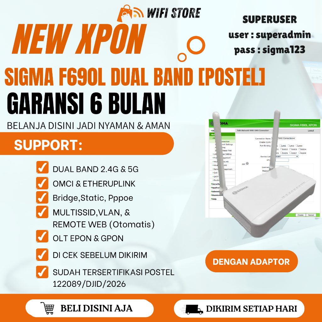 NEW XPON EPON GPON SIGMA F690L DUAL BAND OMCI ZTE BERGARANSI DENGAN ADAPTOR