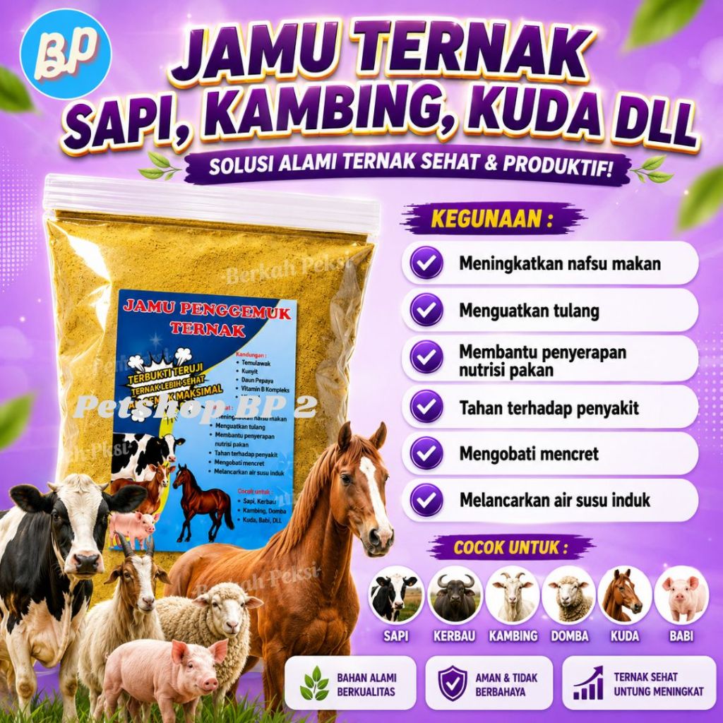 JAMU BESAR PENGGEMUK HEWAN TERNAK MENINGKATKAN NAFSU MAKAN MENGOBATI DIARE MEMBANCARKAN SUSU UNTK KA