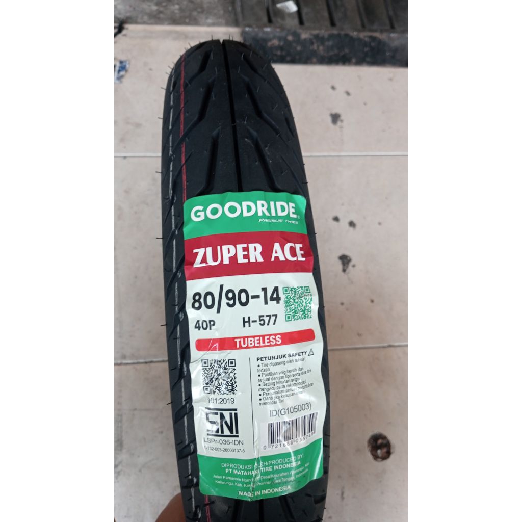 BAN TUBLES MOTOR MATIC UKURAN 80/90-14 MERK GoodRide SNI