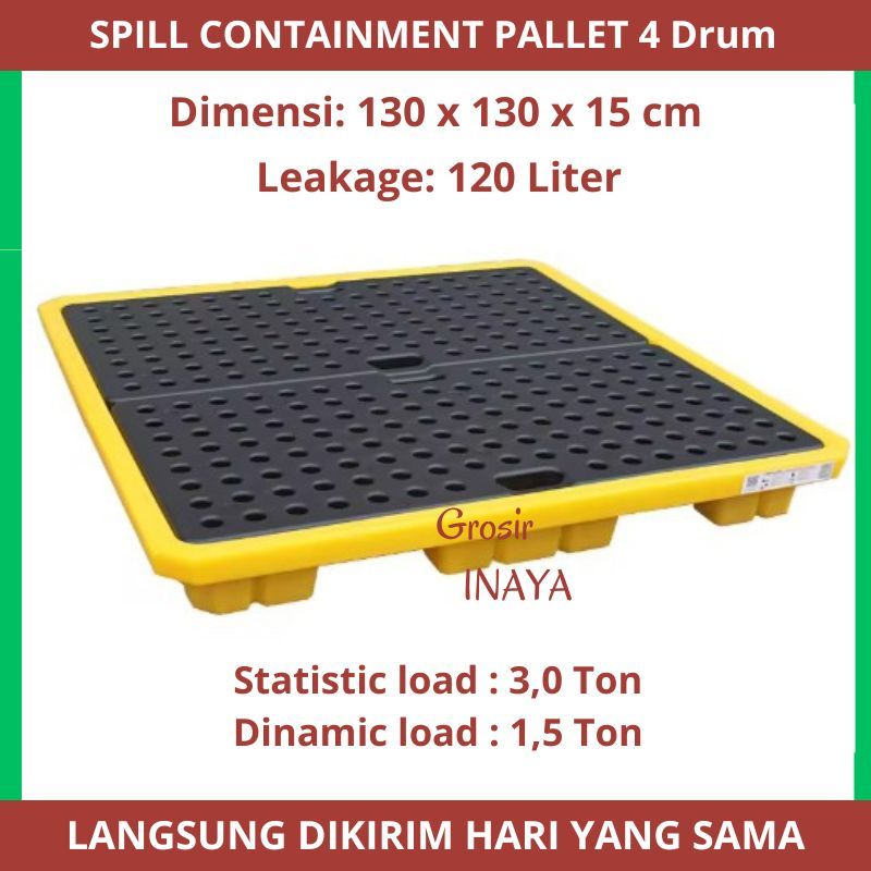 Spill Pallet 4 Drum Palet Minyak Premium HDPE, anti karat, anti korosi, palet penampung tumpahan cai