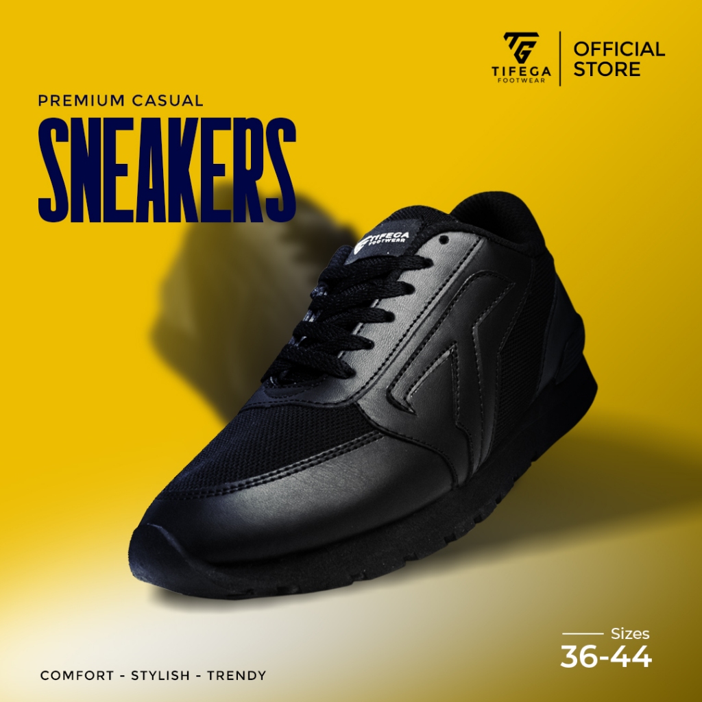 Sepatu Sneakers Hitam Polos Pria Wanita Casual Sport Running Jogging Bertali Anti Slip Velora Series
