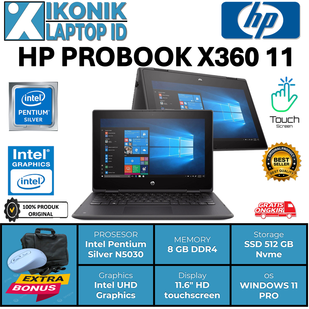 Laptop Hp Probook 11 X360 Intel Pentium N5030 11,6" hd Touchscreen win11pro original