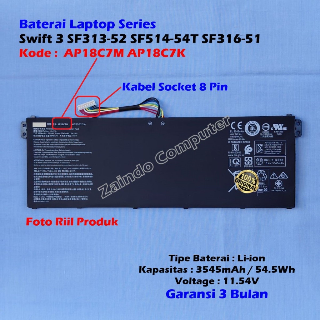 KODE AP18C7M AP18C7K BATERAI ACER SPIN 5 SP513-54N SP513-55N - SWIFT 3 SF313-52 SF313-52G SF313-53 S