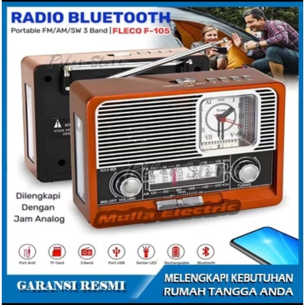 Radio Bluetooth Speaker Fleco F-105 Senter Led Fleco F-105/Radio Portable/Radio Multifungsi