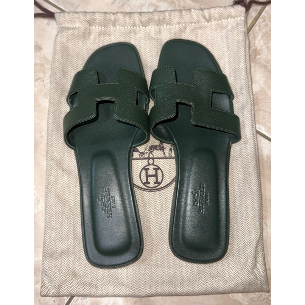 hermes oran sandal green preloved authentic Original